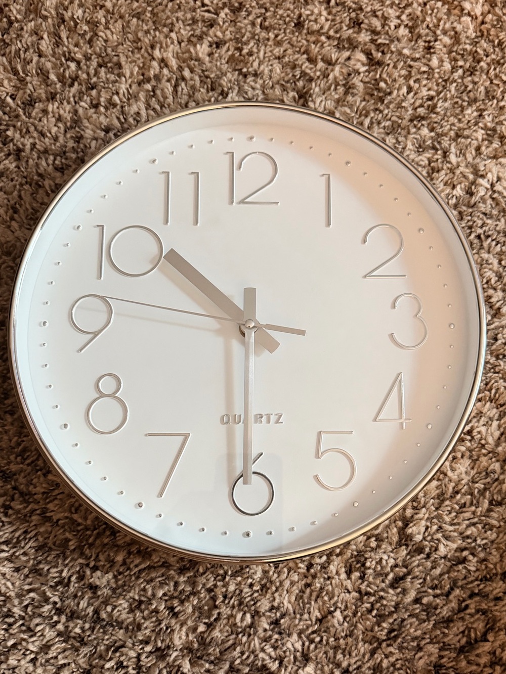 Minimal White Wall Clock with Silver Trim - Quartz
